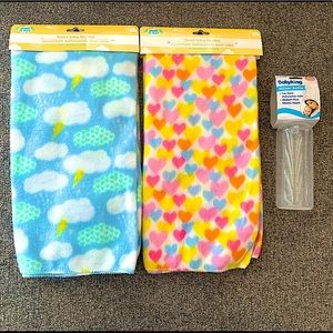 2 Baby Blankets and Baby Bottle with Measurements